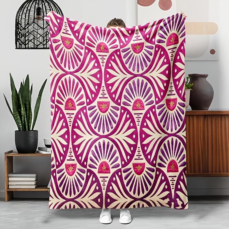 Boho Sun Geometric Flannel Throw Blanket, Retro Sun Abstract Pattern Navy Orange Print Soft Cozy Blanket Sofa Bed Bohemian Home Decor Gift