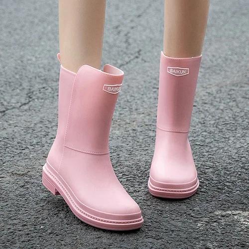 Women's Mid-Calf Rain Boots 2025 New Rubber Shoes Winter Rain Boots Cotton-Padded Warm-Keeping Waterproof Women's Non-Slip Shoes