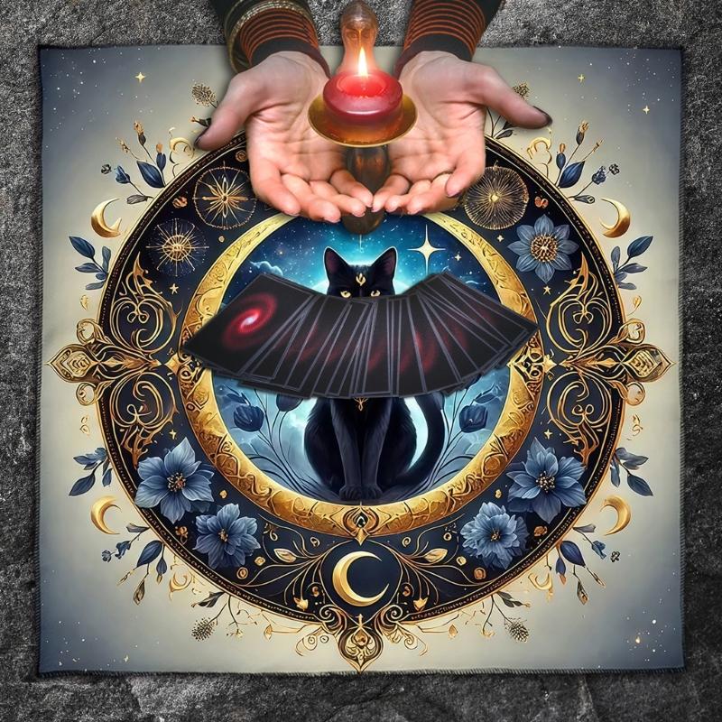 Cats Flower Pattern Tarots Card Tablecloth Altars Cloth Altars Cloth Divinations Card Table Cloth Tapestry Easy to Use