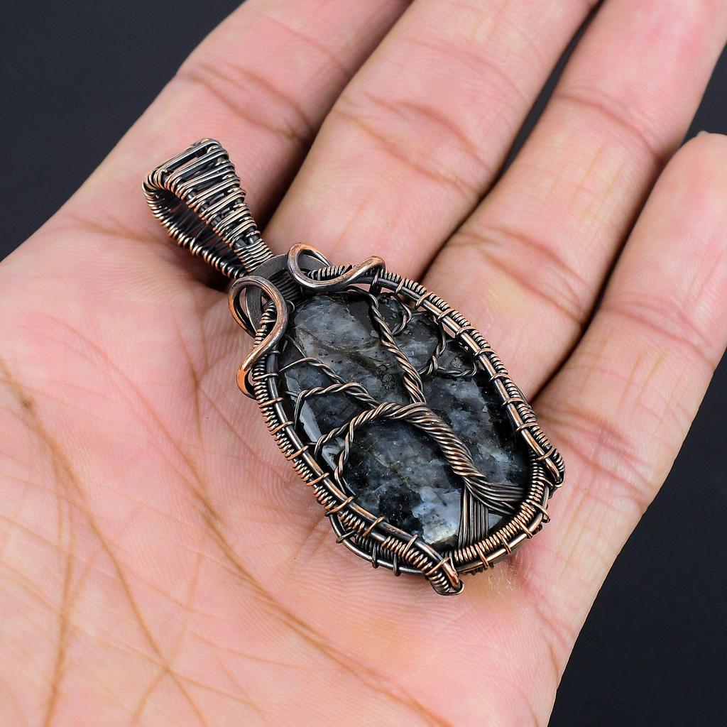 Larvikite Pendant Handmade Gemstone Jewelry, 999 Copper Wire Wrapped Pendant ,Unique Design Jewelry Pendant