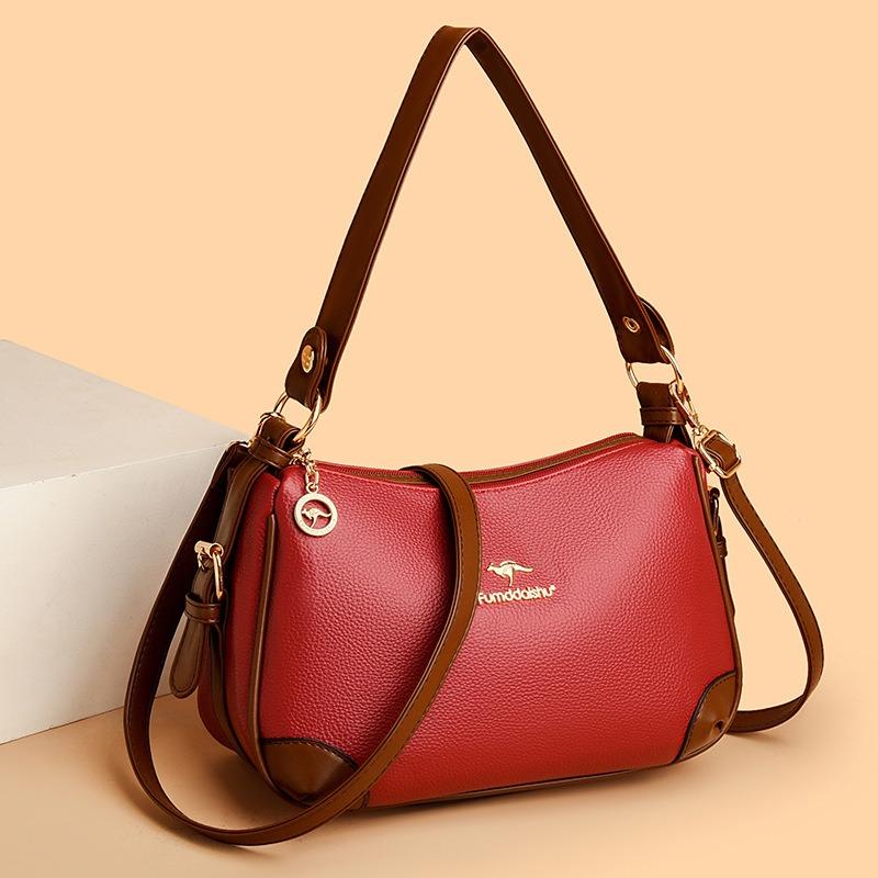 Bag women's bag new shoulder messenger bag soft leather multi-compartment light luxury bag simple and versatile large capacity