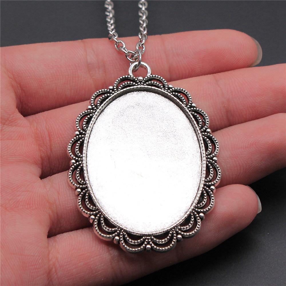 45cm Or 70cm Long Chain Necklace Oval Glass Cabochon Base Setting Tray Minimalist Jewelry Components QN054