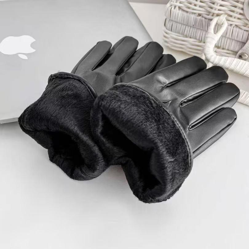 Women's Winter Fleece-Lined Leather Gloves with Bow Decoration - Warm, Cold-Proof Outdoor Cycling Gloves