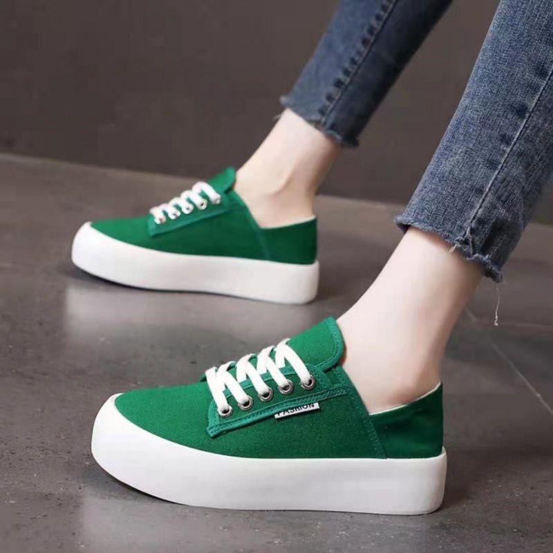 

canvas shoes women s round head summer thin new Korean version platform spring and summer casual two wear leopard print board shoes women 35 зелёный