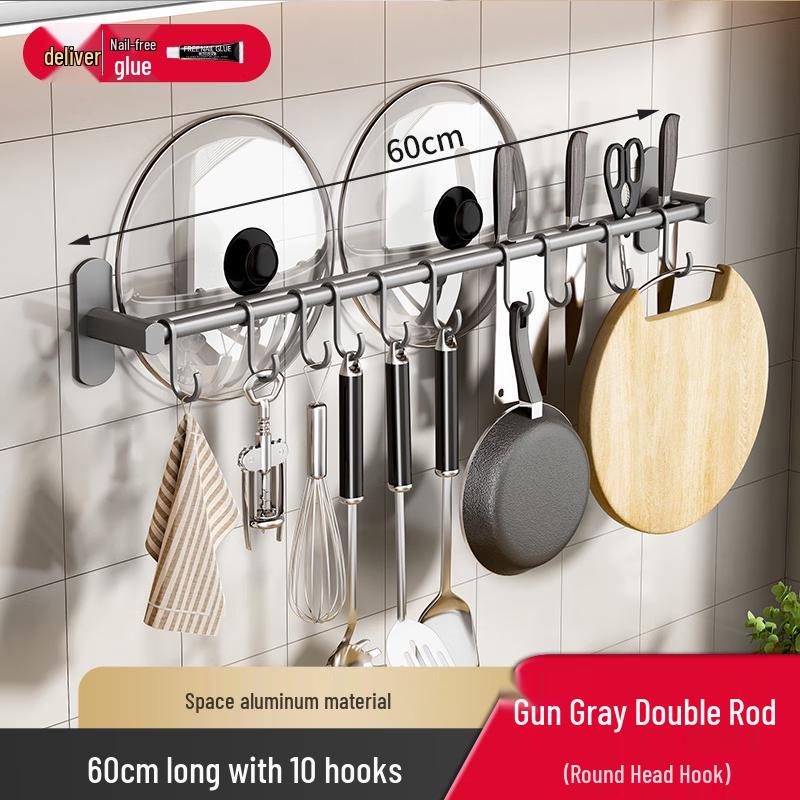 

DANLE Wall-Mounted Double Rod Hook Rack with Knife Holder
