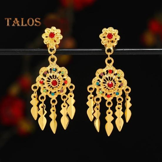 1 Paar Ohrclips für Damen, ausgehöhlt, Strass-Dekor, böhmische Quaste, Retro-Ethno, nicht durchdringend, Party-Performance, baumelnde Ohrringe