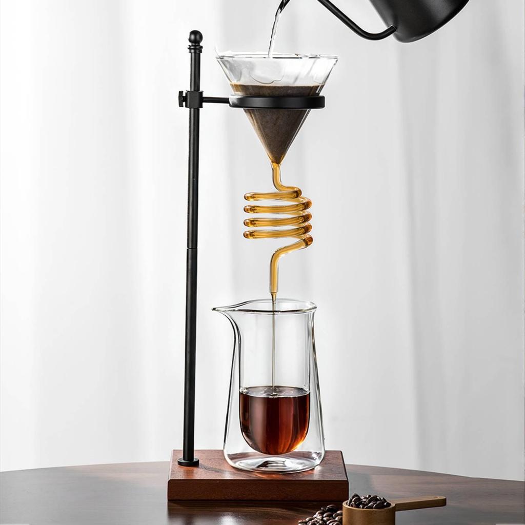 Kaffee-Dripper-Ständer mit verstellbarer Höhe Metall und Holz Pourover Kompakt für