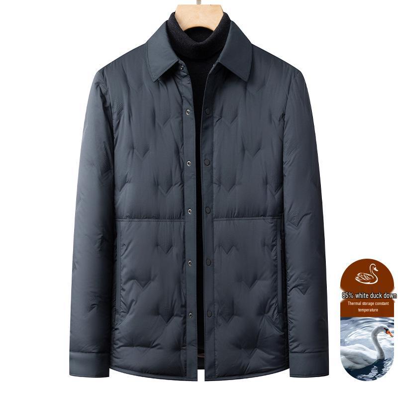 Men's Winter Lightweight Down Jacket - Middle-aged Lapel Business Casual Outerwear, Dad Style Trendy