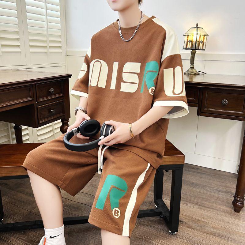 Summer Men's Sets Korean Fashion 2 Piece Set Tracksuit Men Trend Men Clothing Joggers Set Print T Shirt+Shorts Men Outfit Set