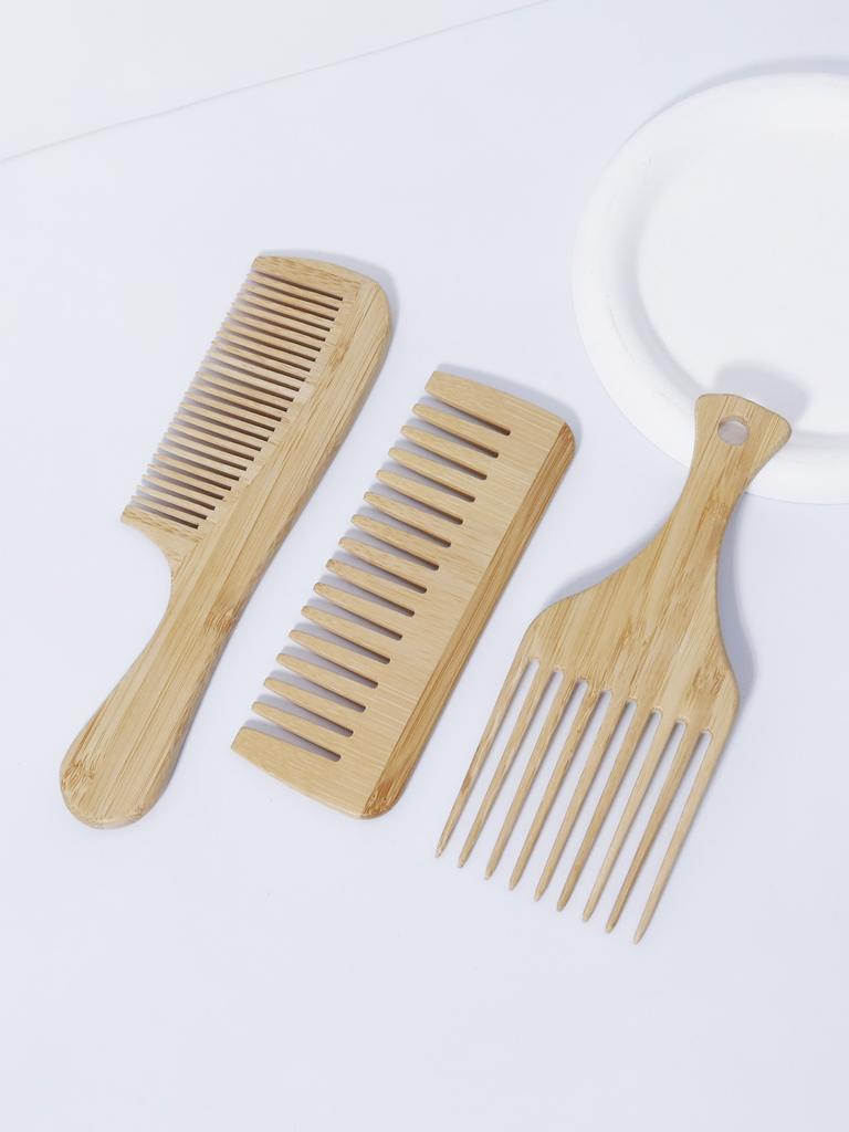 3-piece natural wood comb anti-static fork comb circular wide tooth wooden comb hair styling tool set Special for real hair wigs