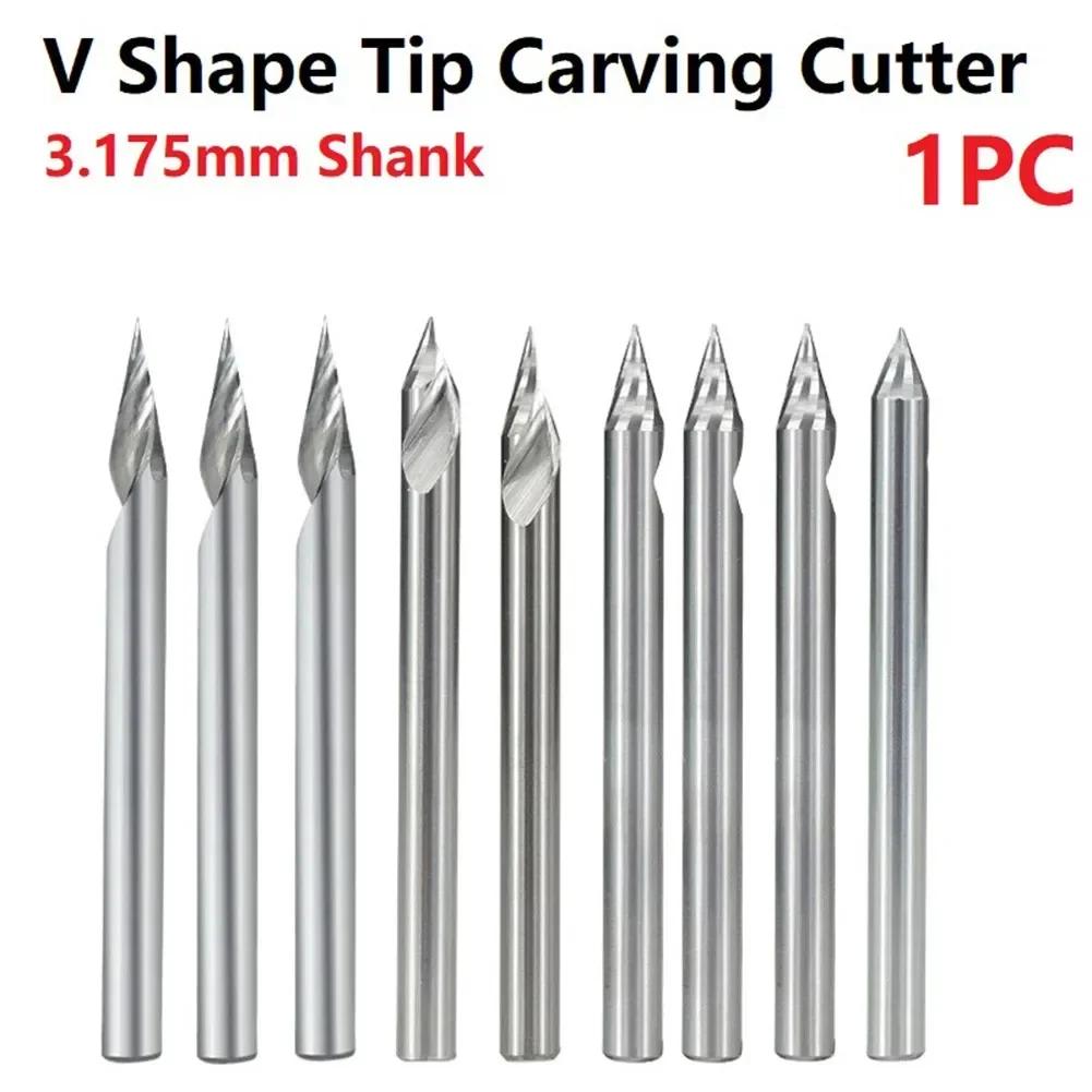 1pc 3.175mm Shank V Shape Tip Carving Cutter 20/30/45/60 Degrees Milling Cutter Carbide Router Bit PCB 3D Engraving Bit