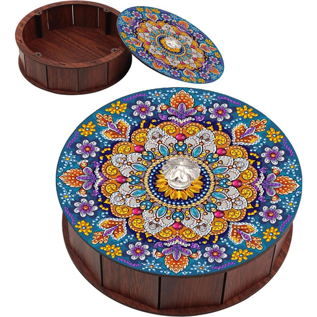 5D DIY Diamond Art Colored Pattern Wood Case Partial Drill Rhinestones Decorative Storage Box for Home Car Desk Decoration Craft