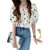 Women's Summer 2025 Polka Dot Chiffon Blouse - Short-Sleeved, Loose Fit, Round Neck, Korean Style