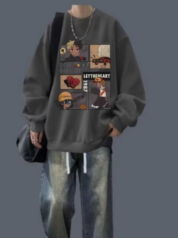 Men's Trendy Autumn/Winter Sweatshirt & Jeans Two-Piece Set for Teen Students