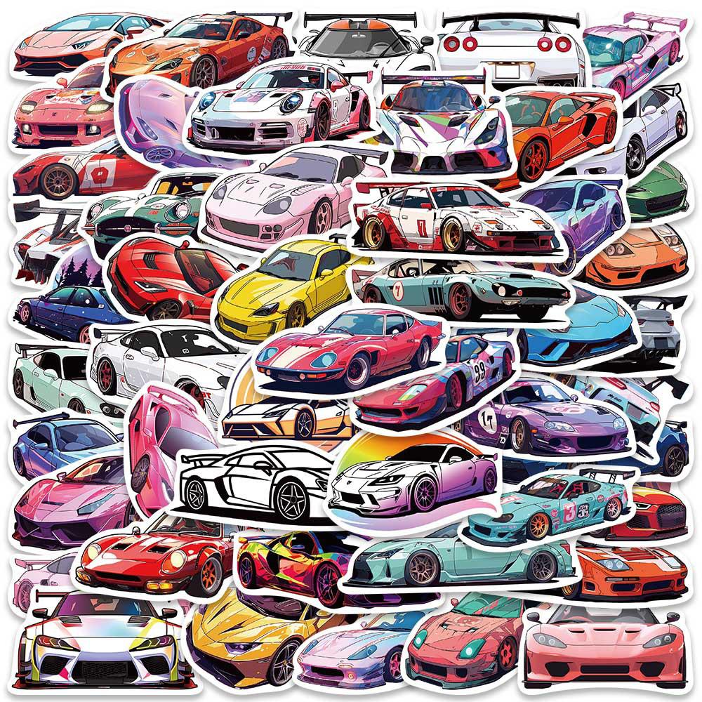 10 30 50 100Pcs Retrofit Racing Sports Car Waterproof Stickers Cartoon Graffiti Decals Kids Toy Luggage Laptop Bike Car Sticker