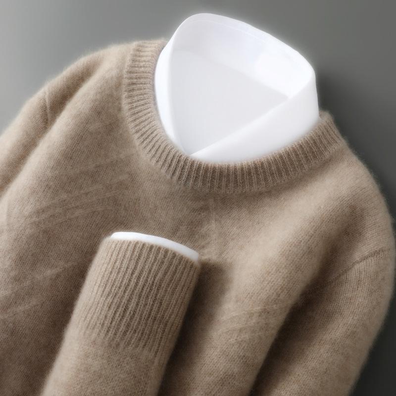 Men's Diamond Jacquard Pure Wool Pullover - Thick, Soft, and Smooth Round Neck Sweater for Autumn/Winter 2025.