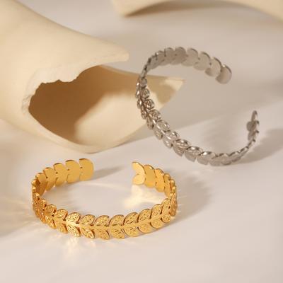 Leaf Bangle for Women, Light Luxury High-end Adjustable Open Bangle, Titanium Steel Bracelet