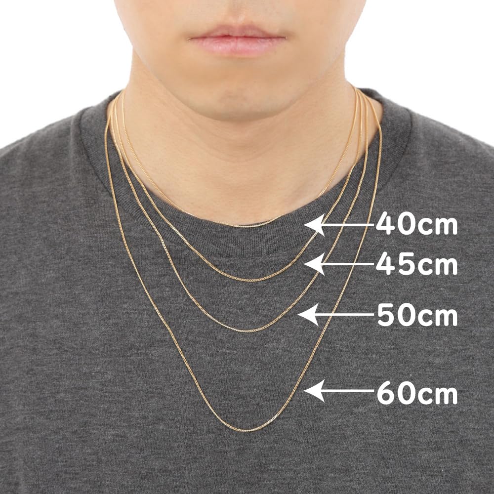 Goods 18K Yellow Gold Curb Chain for Men and with Clasp [Happy Shop] Necklace, 40cm, Double-Sided, Thin, 1.2mm Wide, Women,