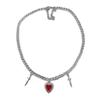 Punk Gothic Red Heart & Sword Pendant Choker Necklace Silver Color Cuban Chain for Women Men Party Daily Y2K Aesthetic Jewelry