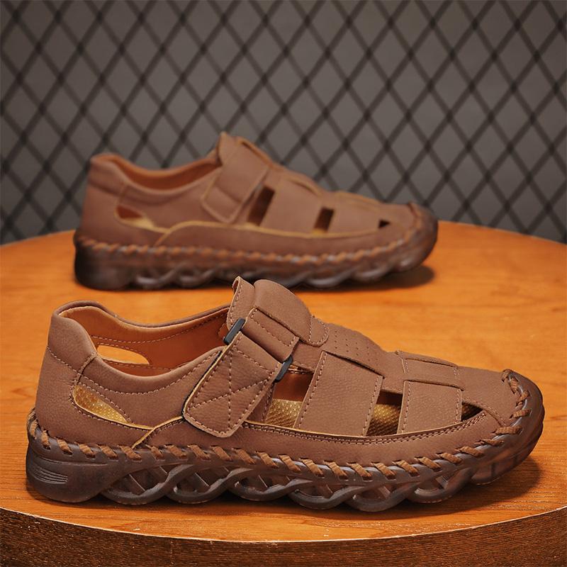 Fashion 2025Summer Design Hand Sewn Fashionable Casual Shoes Outdoor Hollow Out Breathable Non Slip Men's Soled Casual Largesize Sandals
