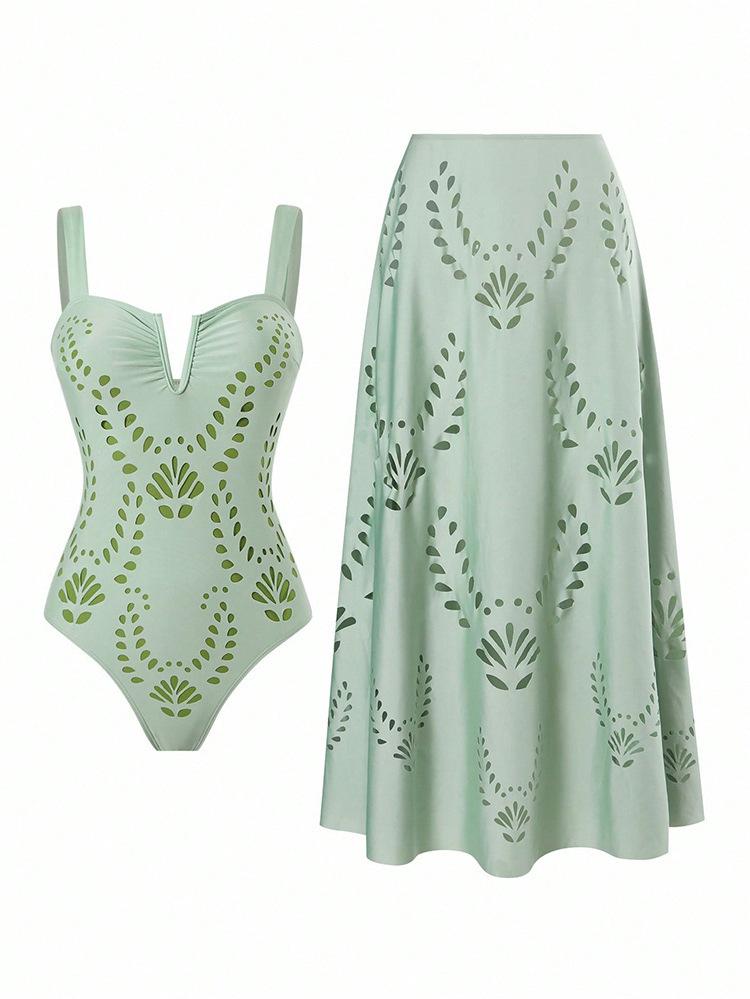 

TS JYL-SW037 Hollow Cut One-Piece Swimsuit, Laser Cut Stylish Swimwear For Women L бланшированные миндальные