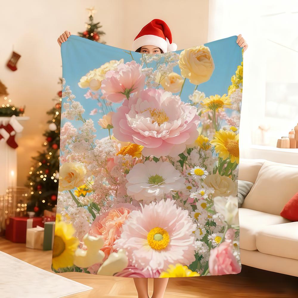 Colorful Flowers Blanket Soft Throw Blanket for Home Bedroom Bed Sofa Picnic Travel Office Rest Cover Blanket Gift