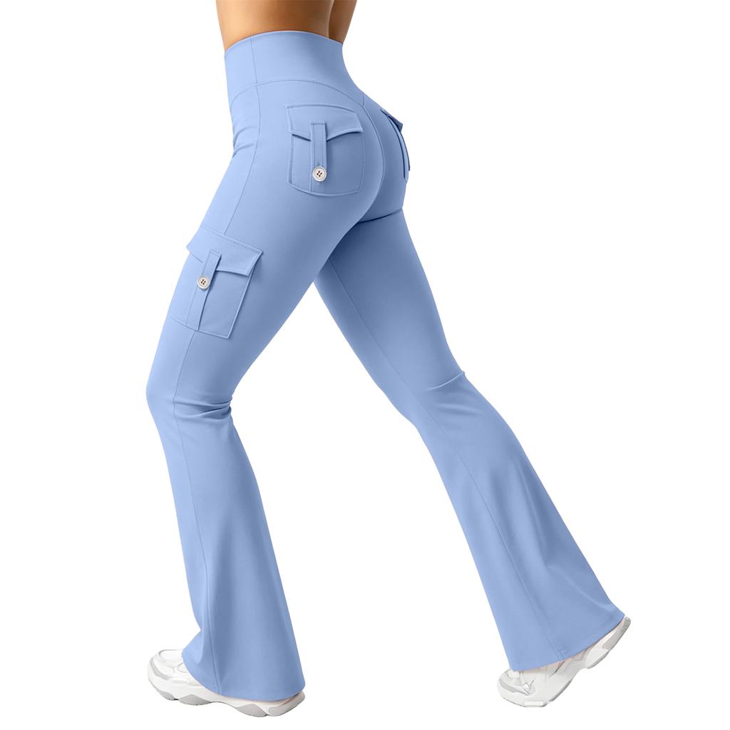 Women's Breathable Butt Lifting Yoga Pants with Button Pockets - Sport Workout Pants for Training and Running