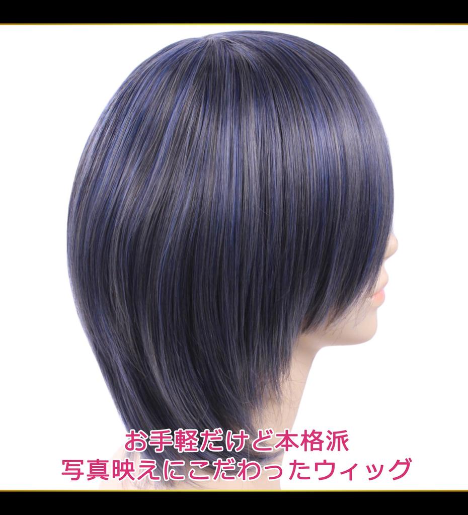 CaseEden Cosplay Wig, Premium Short, Blueish Dark Gray/Charcoal Gray, 6164