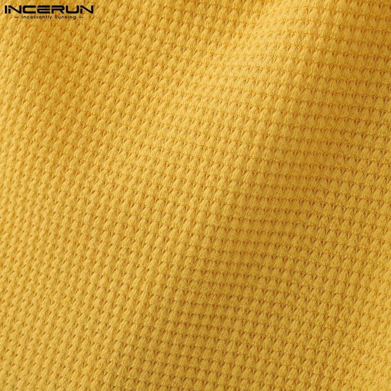 INCERUN Men Swing Collar Sleeveless Semi-Sheer Waffle Texture Fitted Tank Tops