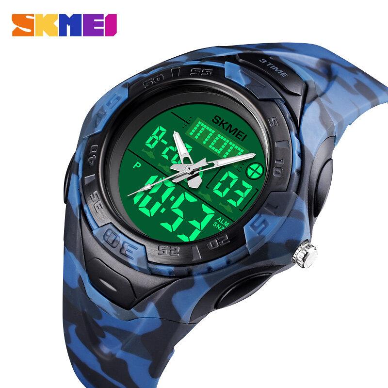 Skmei Fashion Casual Men Brand Watch Auto Date Alarm 50M Waterproof PU Dual Display Men Sports Watch