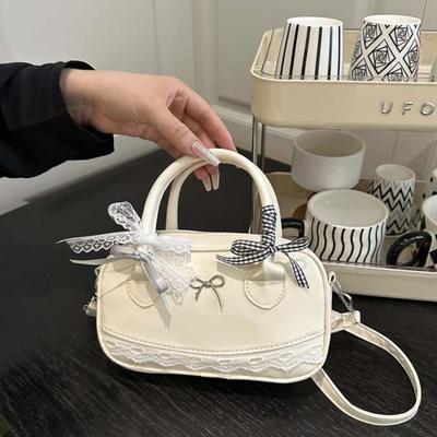 Lace Ribbon Crossbody Bowling Bag Bow Small Square Bag Pea Bag Boston Handbag  Party