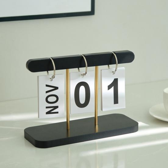 Wooden Perpetual Desk Calendar Daily Desktop Standing Flip Calendar with Day