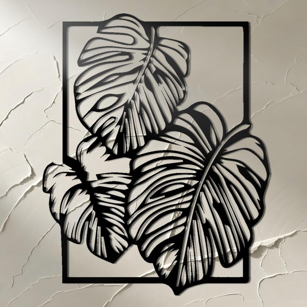 1pc Large Black Iron Laser Cut Monstera Leaf Wall Art Decor, Heavy Duty Metal for Living Room Bedroom, Modern Minimalist Housewarming Gift