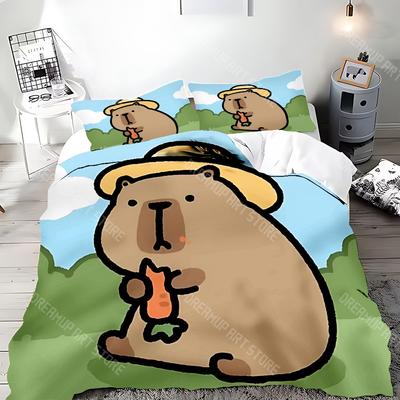 Lindo Capibara de Dibujos Animados Funda Nórdica Funda de Almohada Juego de Cama Decoración de Dormitorio para Adultos Niño Niña Regalo para Niños Tamaño Individual Doble Grande