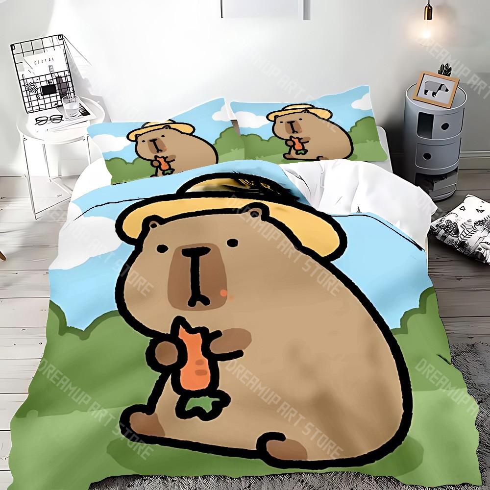 Cute Cartoon Capybara Duvet Pillowcase Bedding Set Adult Boy Girl Bedroom Decoration Children Gift Single Double Large Size