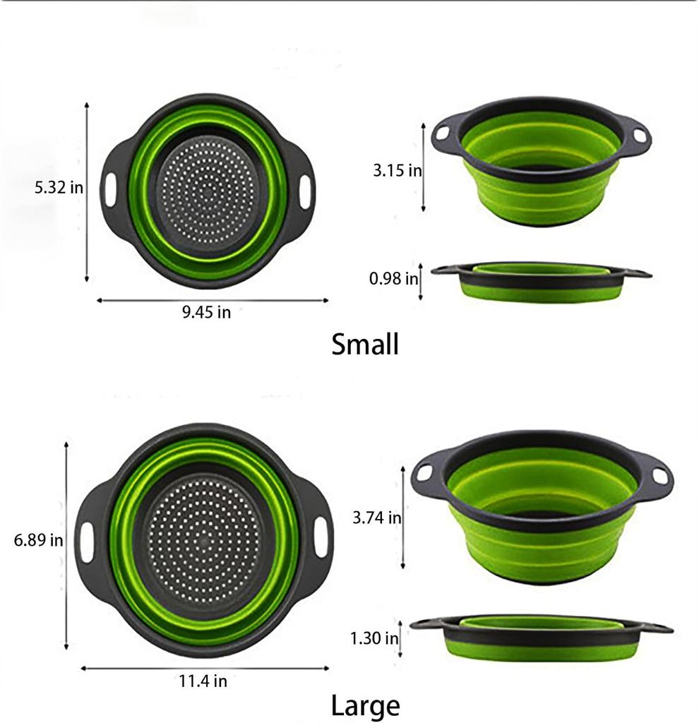 Foldable kitchen strainer, a small round strainer with a base and handle, suitable for pasta, fruits and vegetables