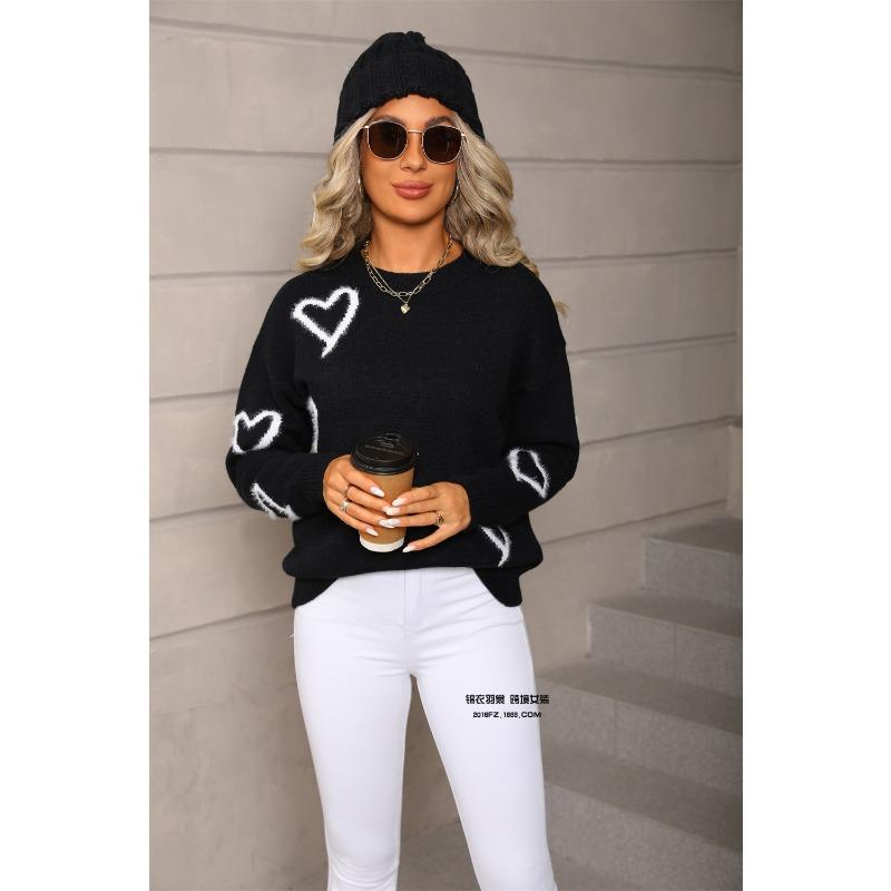 Women's Sweater New Love Sweater Round Neck Pullover Large Size Knitted Sweater