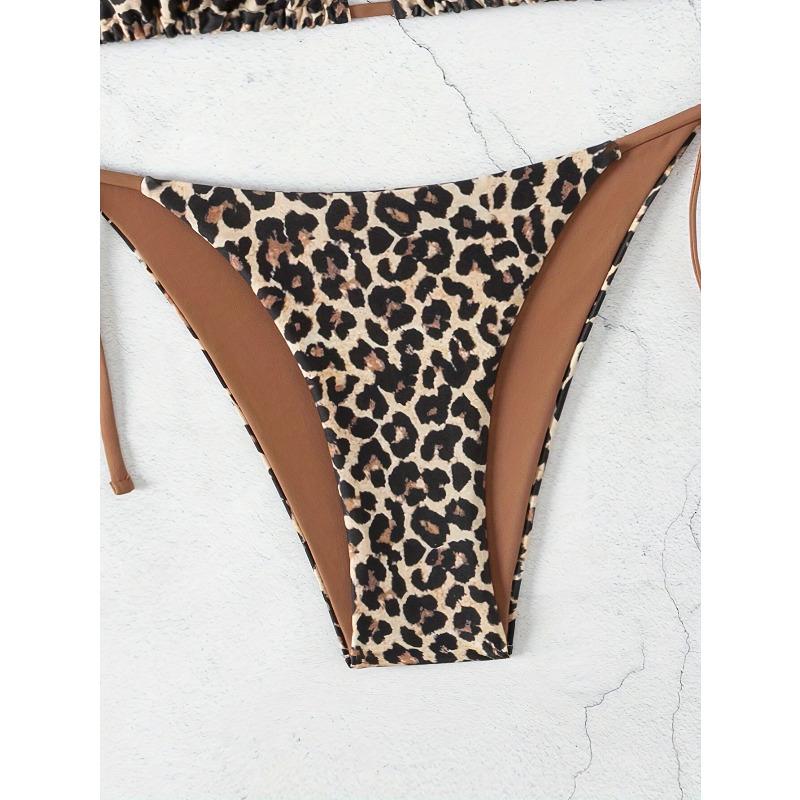 Cross-Border Leopard Print Wireless Swimsuit, Sexy Tie Side Bikini for Women KTY