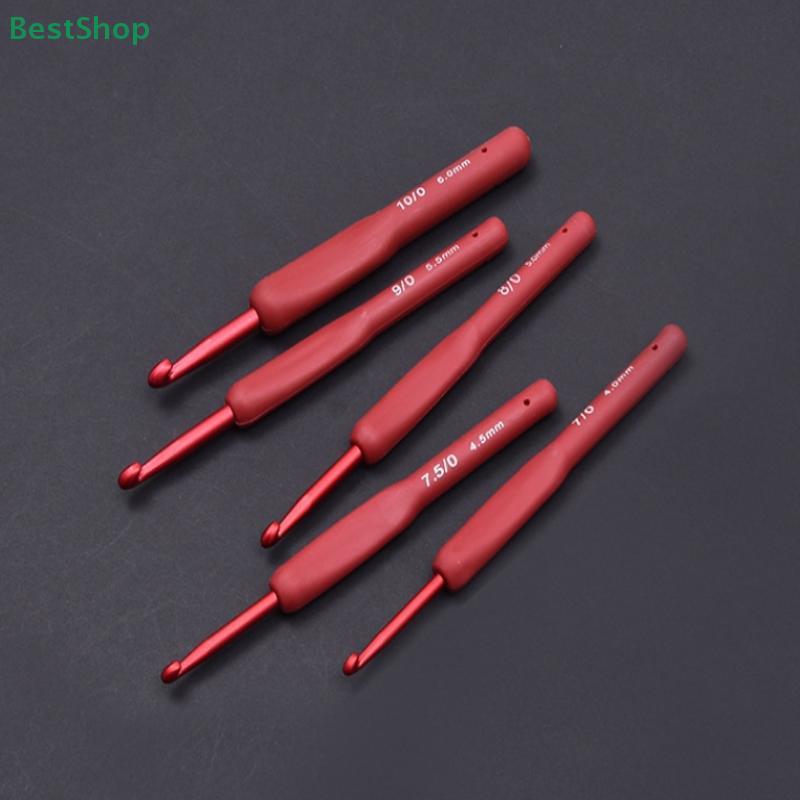 9Pcs Red Crochet DIY Handmade Knitting Tool, Aluminum Oxide Yarn Needle 2.0-6.0mm Crochet Kit