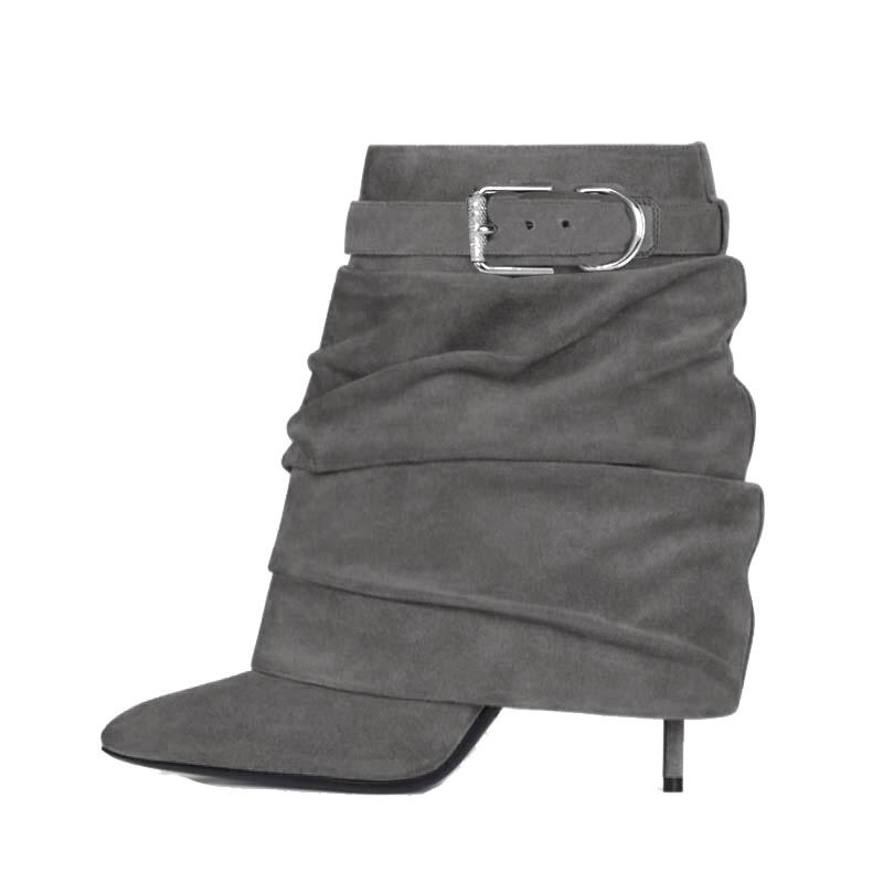 Fashion Brand New European American Pleated Middle Tube Stacking Boots Pointed Slim High Heels, Solid Color Fashionable Skirts Boots 43