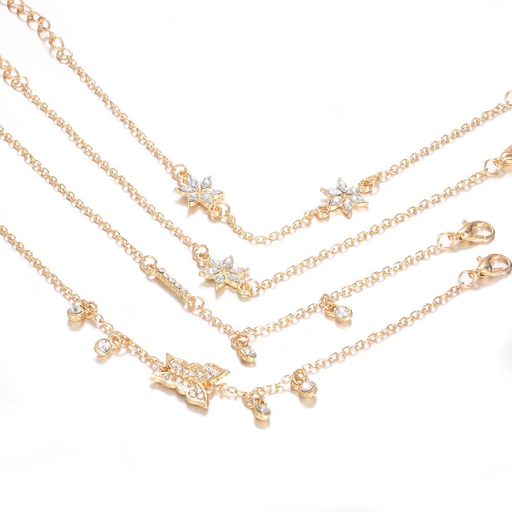 Minimalist Style, Simple Female Personality Butterfly Inlaid With Diamonds, Flower Bracelet 4-Piece Set