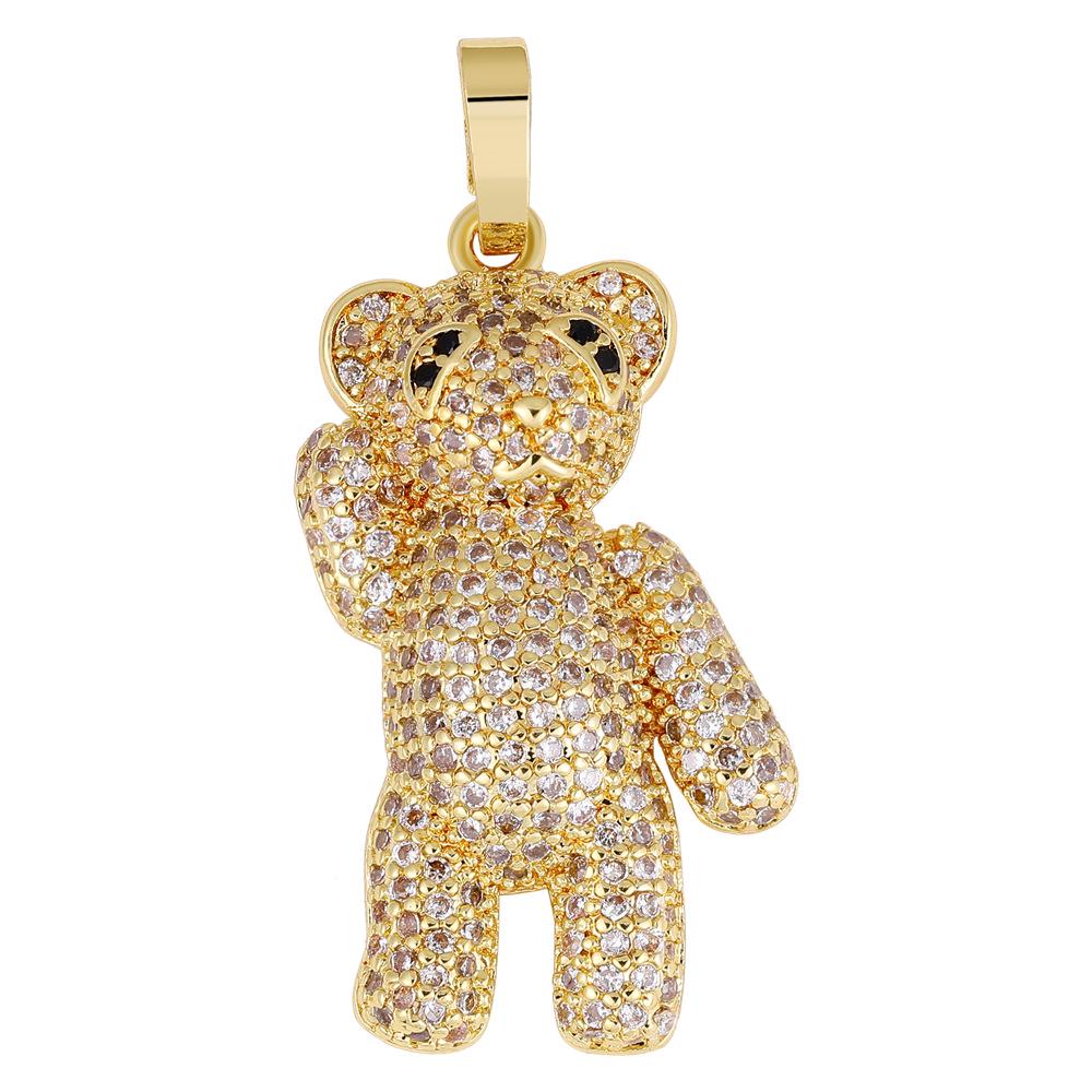 Women's Gold-Plated Bear Necklace with Zircon and Titanium Steel Clavicle Chain
