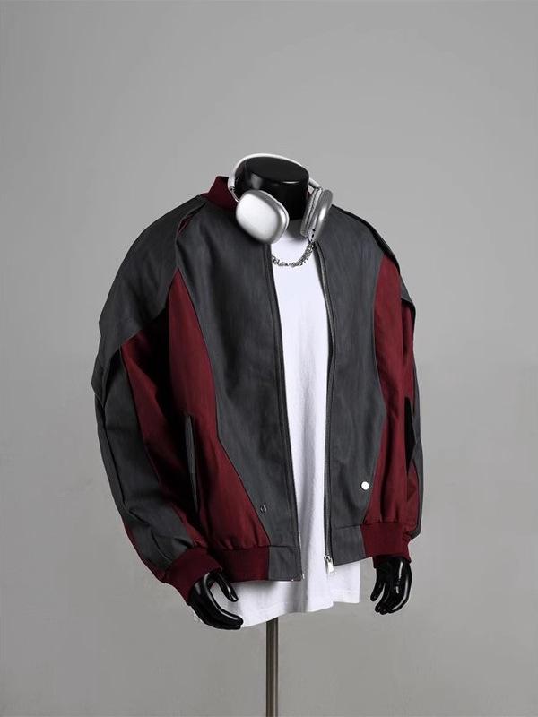 European & American Streetwear Color Block Patchwork PU Leather Baseball Jacket