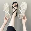 Flat-soled Sandals Women's 2025 Summer New Student Korean Version Fashion One-word Cross Strap Set Toe Beach Roman Shoes