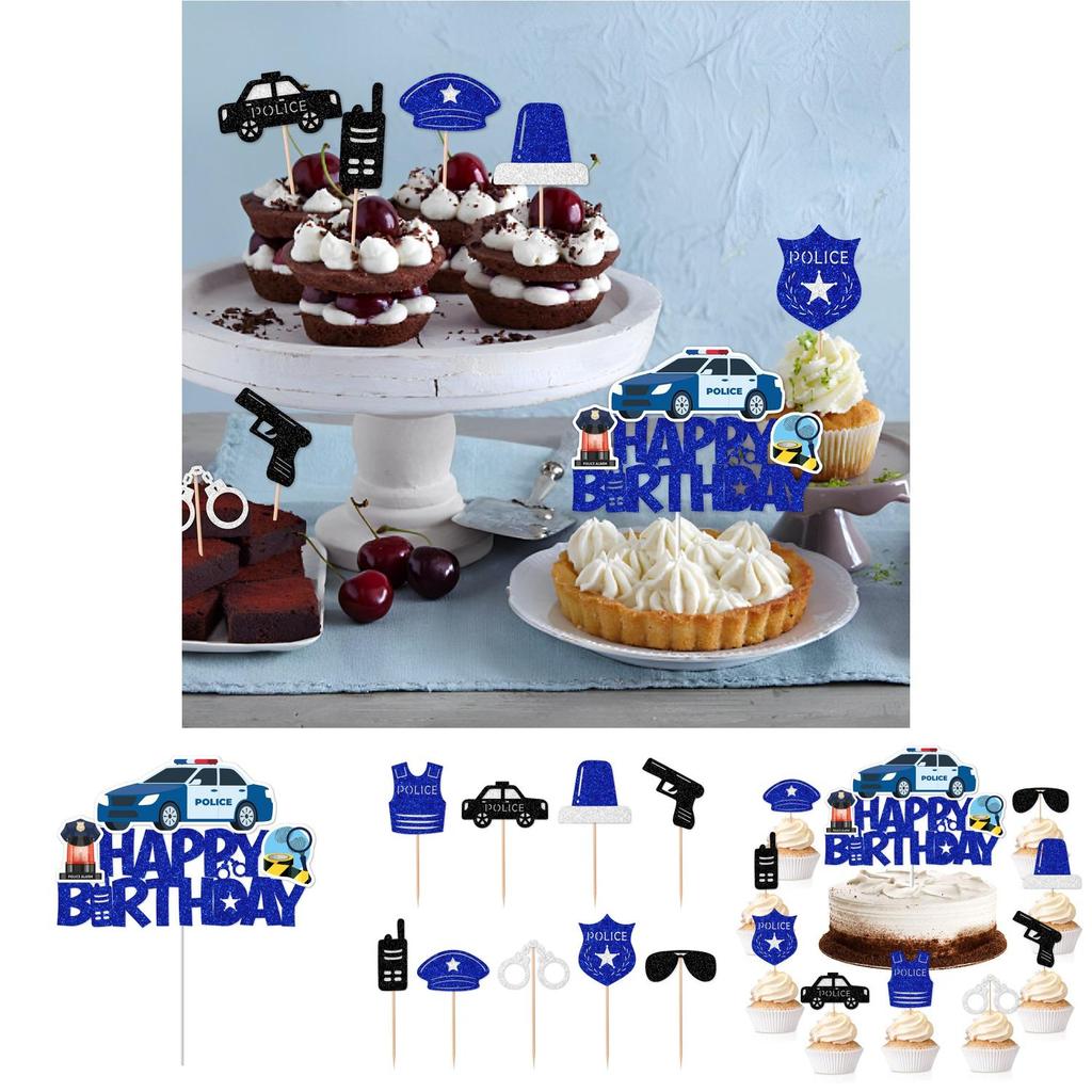 Police Birthday Cake Decor Plugin Pack With Paper Insert For Party And Photo Props
