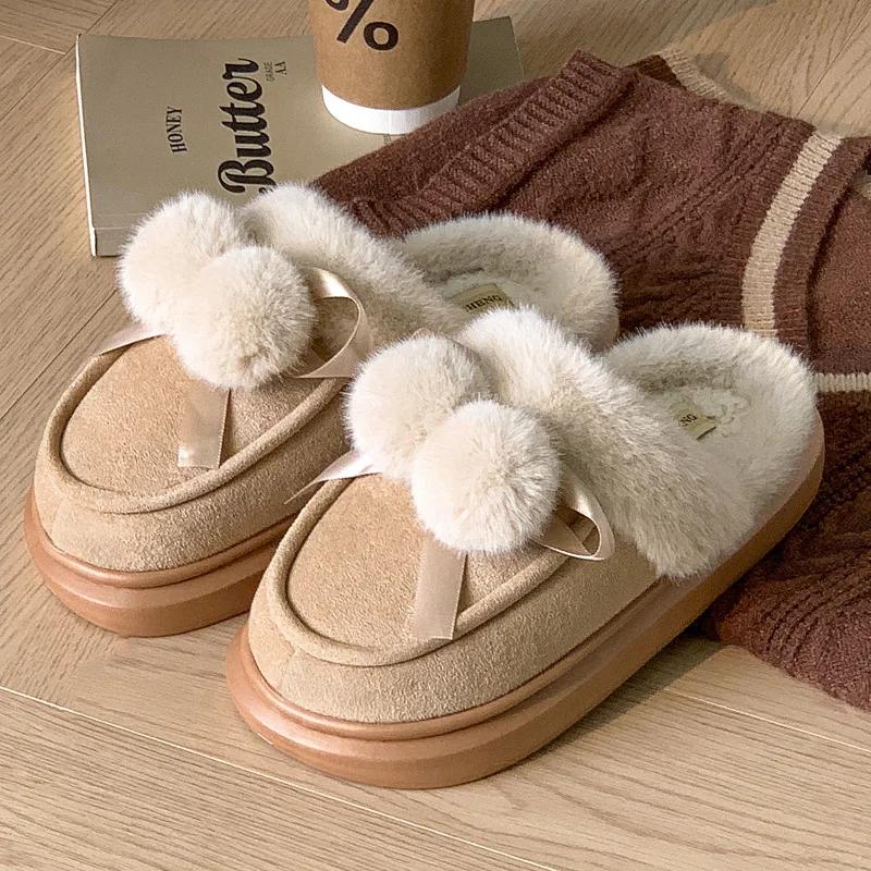 

Fashion Cotton Fluffy Slippers Women House Casual Lovely Designer Shoes Girls Flats Platform Plush Winter Footwear Indoor Warm Cute New 36-37 хаки