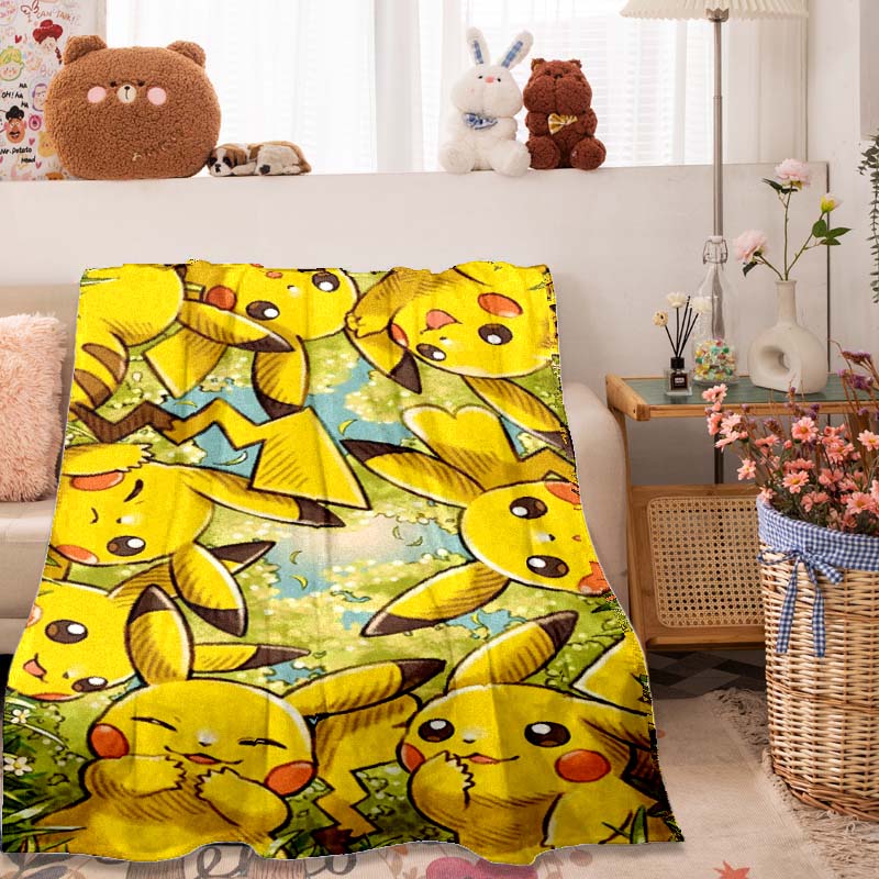2026 New1PC Pokémon Pikachu Pattern Blanket Warm Soft Fluffy Kids and Adults Sofa Bed Throw Blanket Outdoor Travel Camping Luxur