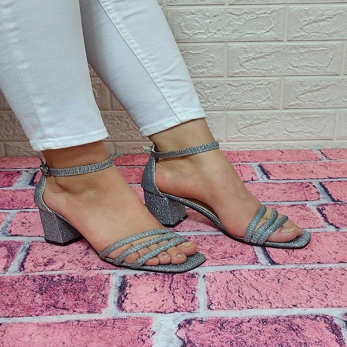 Fiyra 7003 Silver Silvery Triband Women's Heeled Ankle Shoes