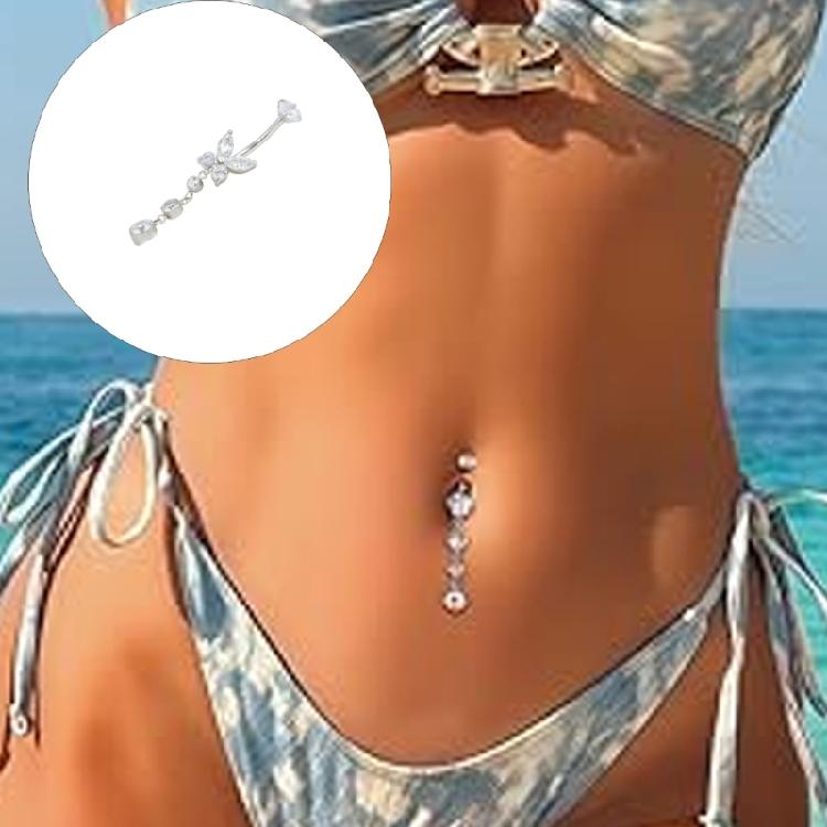 Fashionable Butterfly Belly Ring Stainless Steel Lightweight Body Jewelry With Shining Zircon Stones For Women