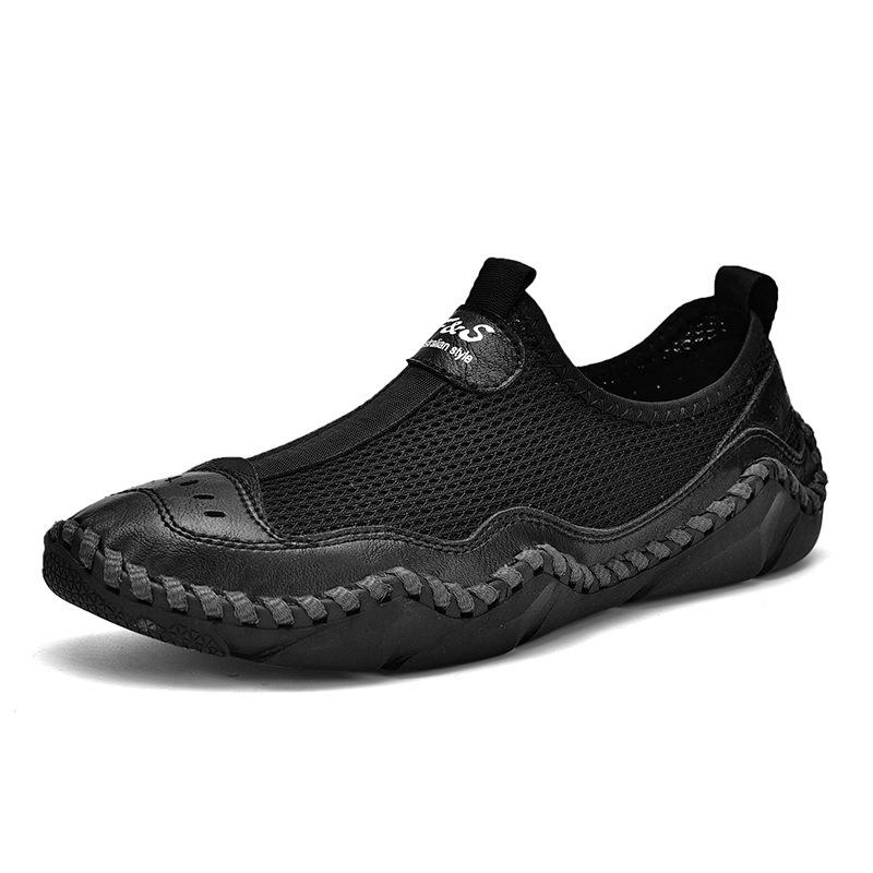 Summer Men Loafers Patchwork Leather Mesh Casual Shoes Man Beach Shoes Slip-on Soft Sole Male Breathable Driving Flats 48 Yard